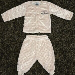 Bebe Le Top Pink Minky Dot "Cute & Kind" Baby Set – 0-3M Jacket & Pants